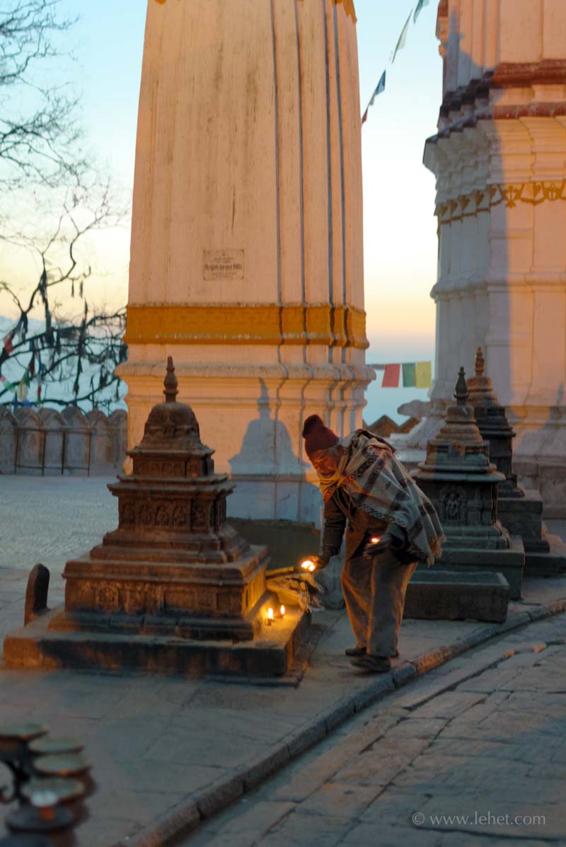 Meditator Prepares,Swayambhu Nepal,Sunrise,2013