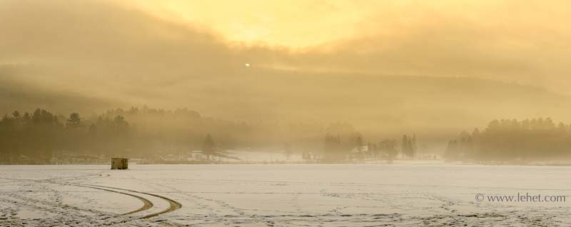 Sunrise Through Mist,and Ice Fishing Hut,Post Pond