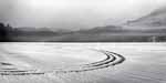 Curved Track on Ice, Hills, Mist -- Post Pond